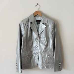 Vintage Bradley By Bradley Bayou Genuine Silver Metallic Leather Jacket